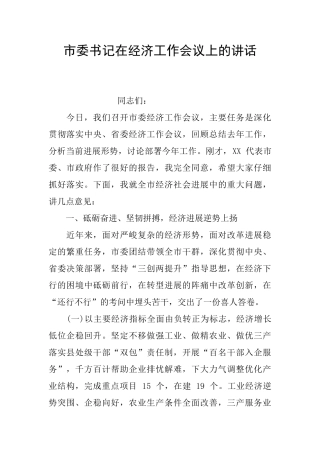 市委书记在经济工作会议上的讲话