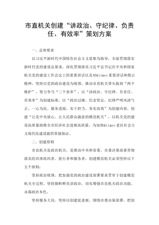 市直机关创建“讲政治、守纪律、负责任、有效率”策划方案