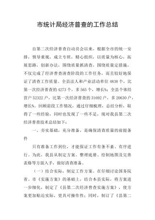 市统计局经济普查的工作总结
