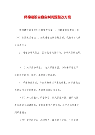 师德建设自查自纠问题整改方案