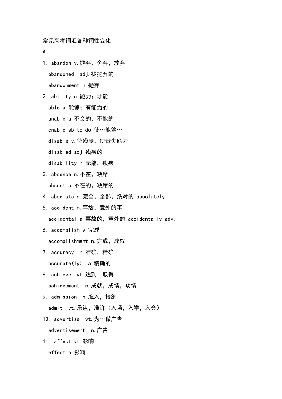 常见高考词汇各种词性变化_第1页