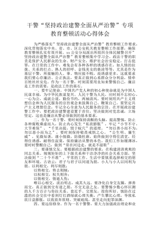 干警“坚持政治建警全面从严治警”专项教育整顿活动心得体会