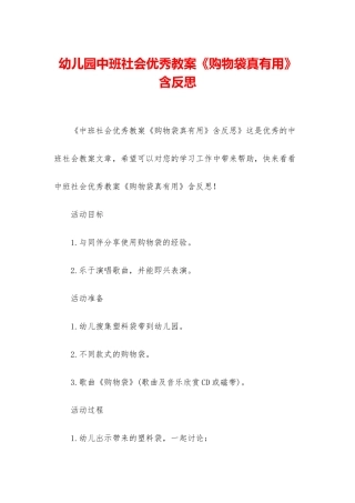 幼儿园中班社会优秀教案《购物袋真有用》含反思