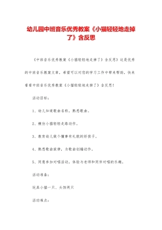 幼儿园中班音乐优秀教案《小猫轻轻地走掉了》含反思