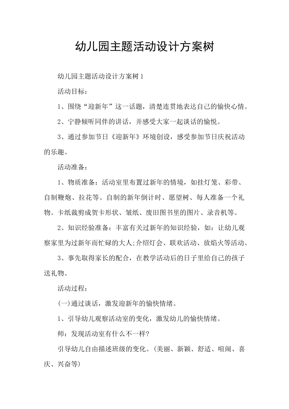 幼儿园主题活动设计方案树_第1页