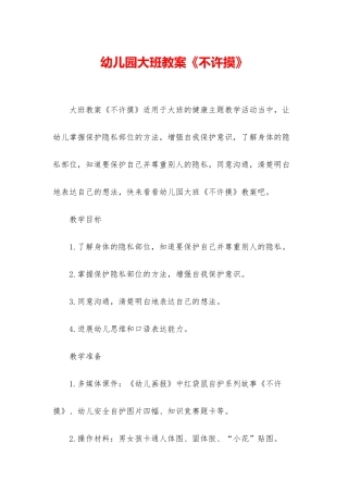 幼儿园大班教案《不许摸》