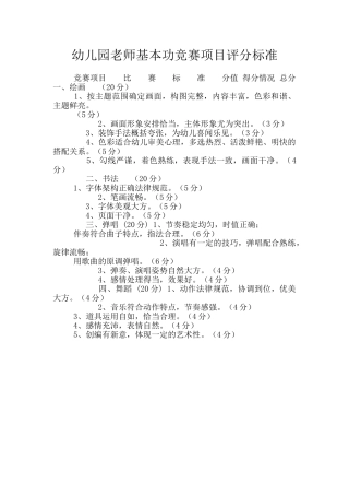 幼儿园教师基本功比赛项目评分标准
