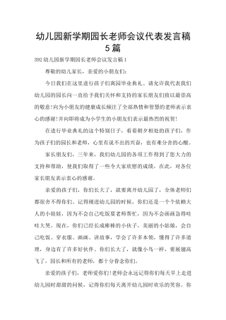 幼儿园新学期园长教师会议代表发言稿5篇