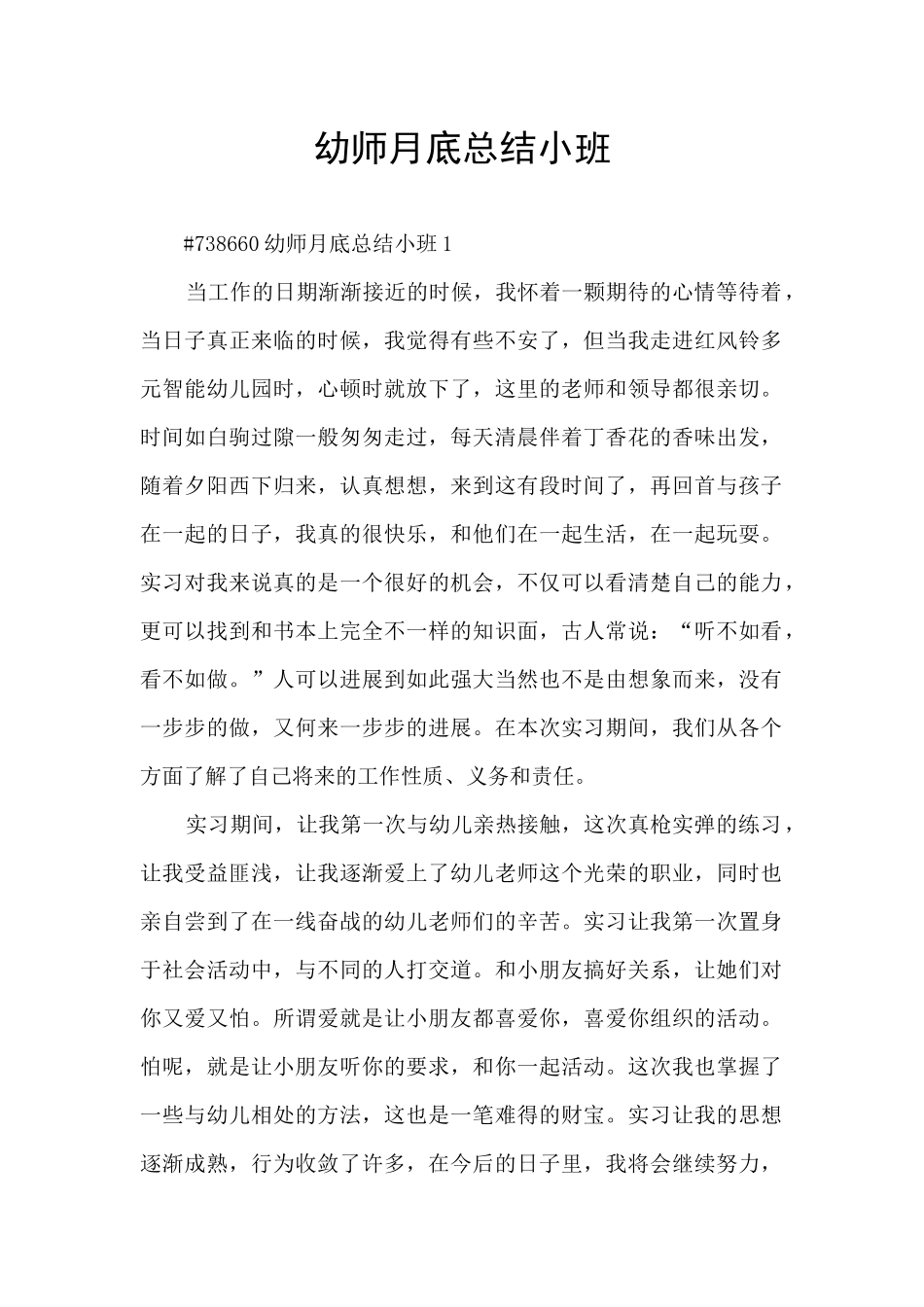 幼师月底总结小班_第1页