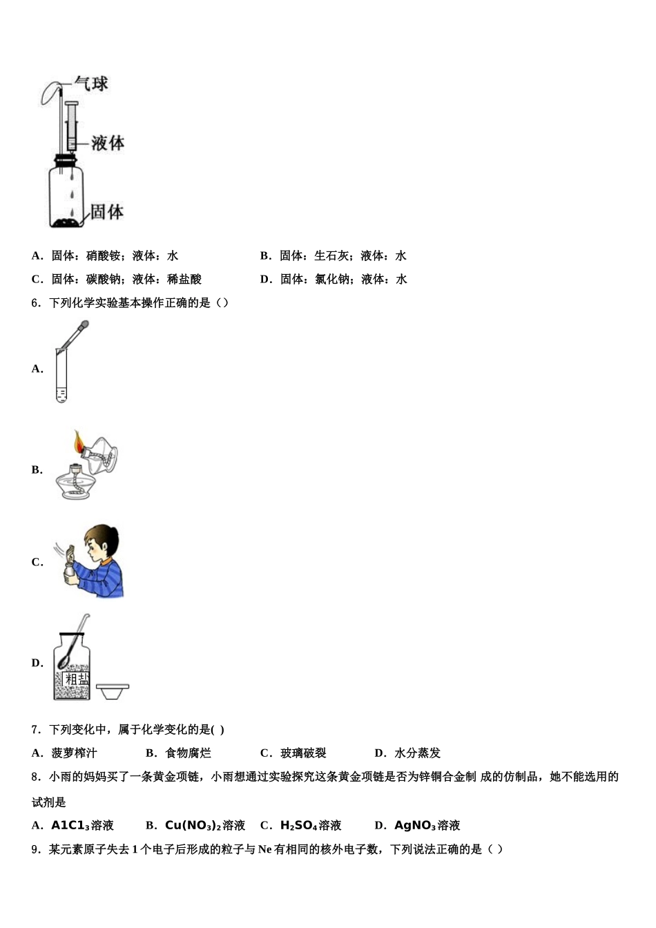 广东云浮市云安区达标名校中考化学全真模拟试题含解析_第2页