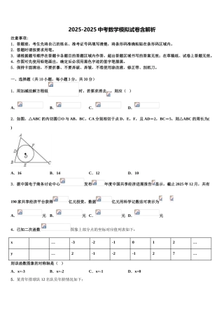 广东省2025年深圳南山区五校联考中考数学最后冲刺浓缩精华卷含解析