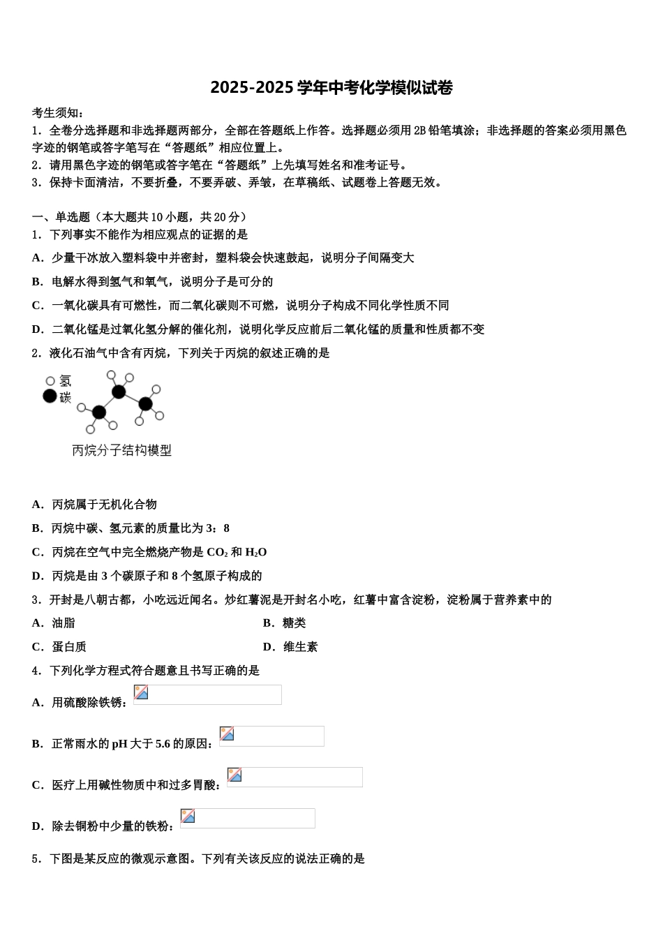 广东省2025年深圳外国语学校中考五模化学试题含解析_第1页