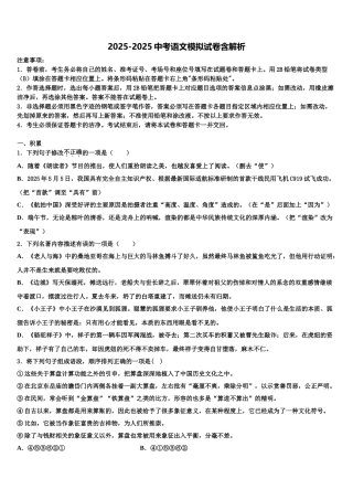 广东省2025年深圳市2025年深圳龙岗区龙岭初级中学中考五模语文试题含解析