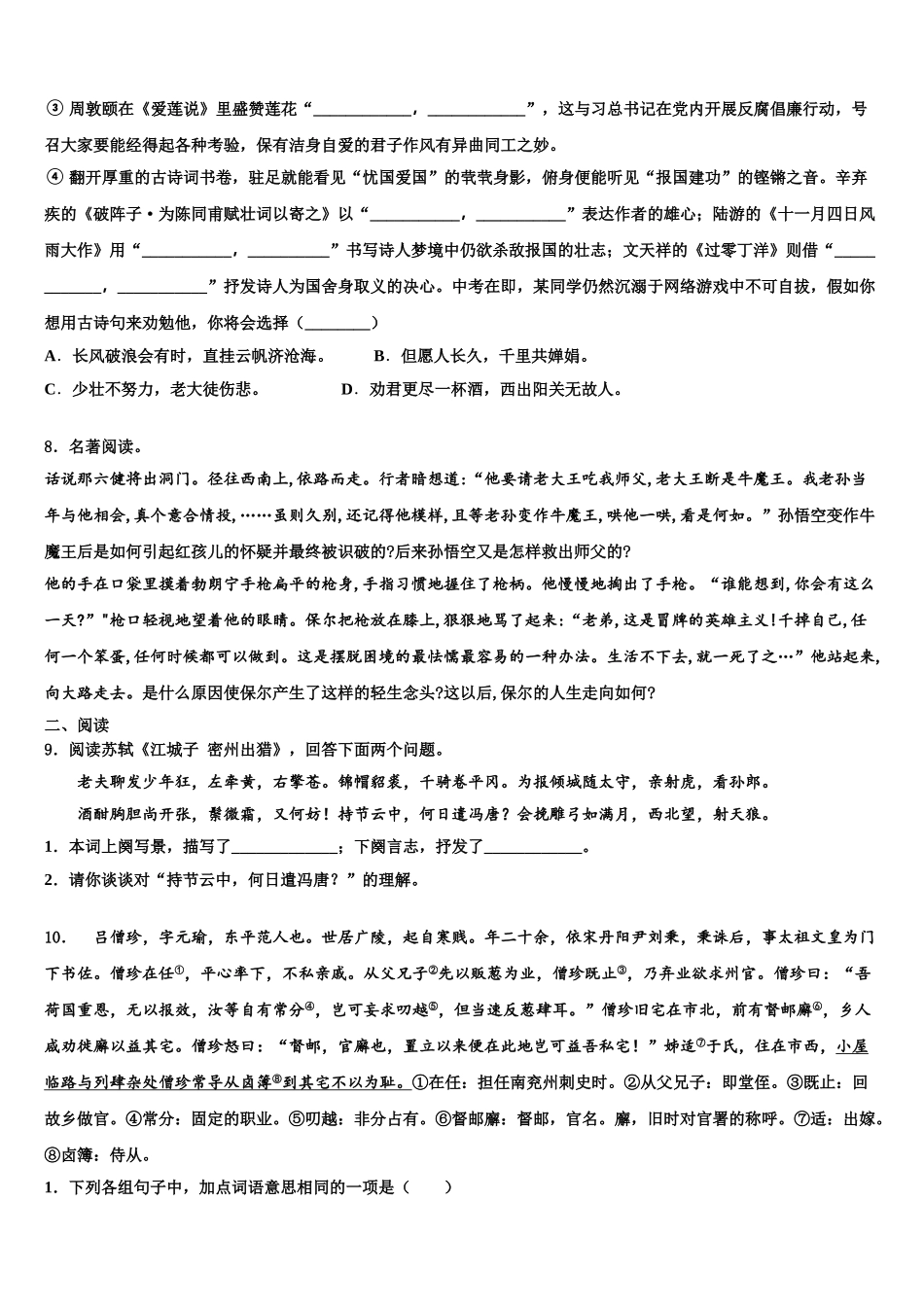 广东省2025年深圳市盐田区中考联考语文试卷含解析_第3页