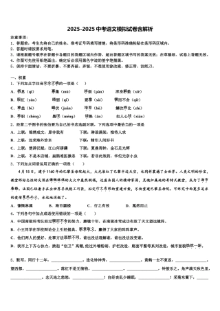 广东省2025年深圳市石厦校中考语文全真模拟试题含解析