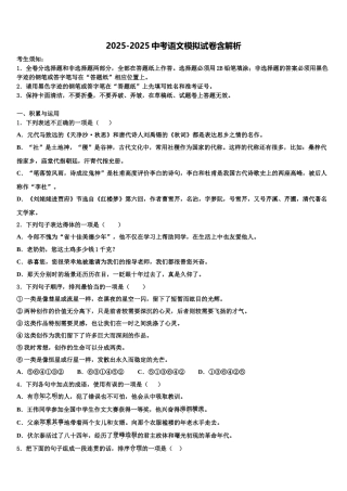 广东省2025年深圳市福田区中考语文考试模拟冲刺卷含解析