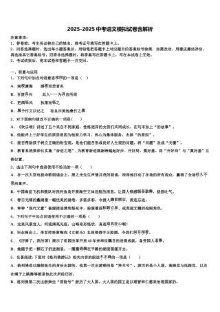 广东省2025年深圳市龙岗区龙岗区横岗六约校中考语文五模试卷含解析