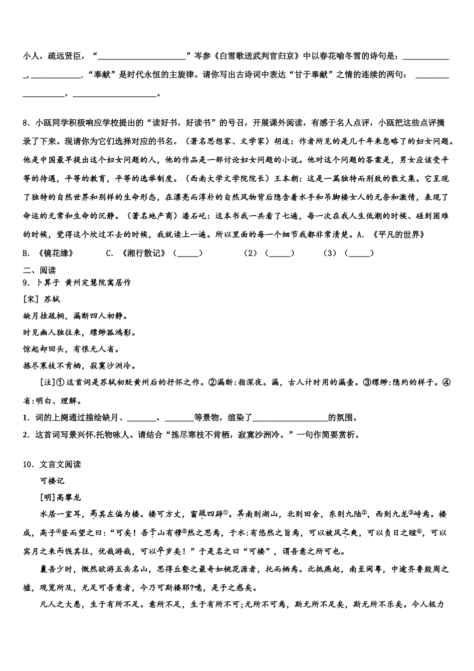 广东省2025年深圳百合外国语校中考语文全真模拟试题含解析_第3页
