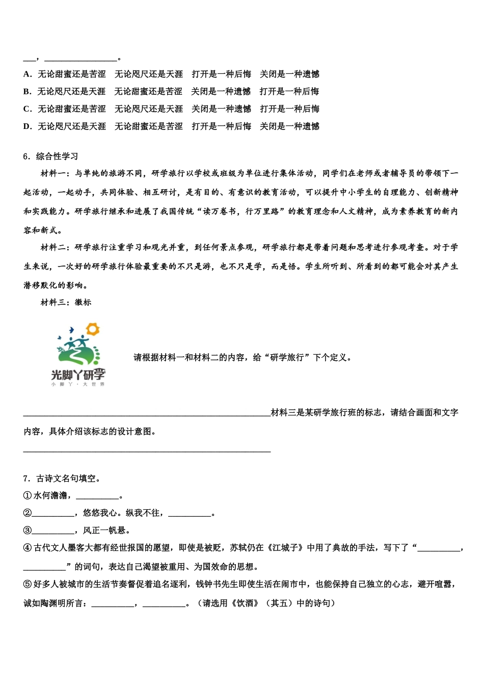 广东省2025年湛江二十七中学中考适应性考试语文试题含解析_第2页