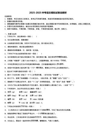广东省2025年湛江市名校中考语文模拟预测试卷含解析