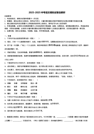 广东省东莞市东方明珠中学中考一模语文试题含解析