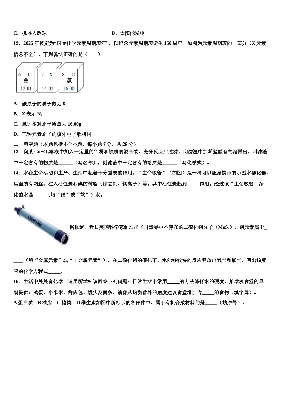 广东省东莞市中学堂星晨校中考化学考前最后一卷含解析_第3页