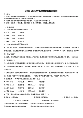 广东省东莞市中考语文模拟试题含解析