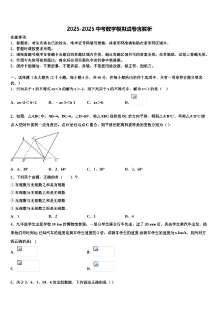 广东省中学山一中学中考数学模拟预测试卷含解析