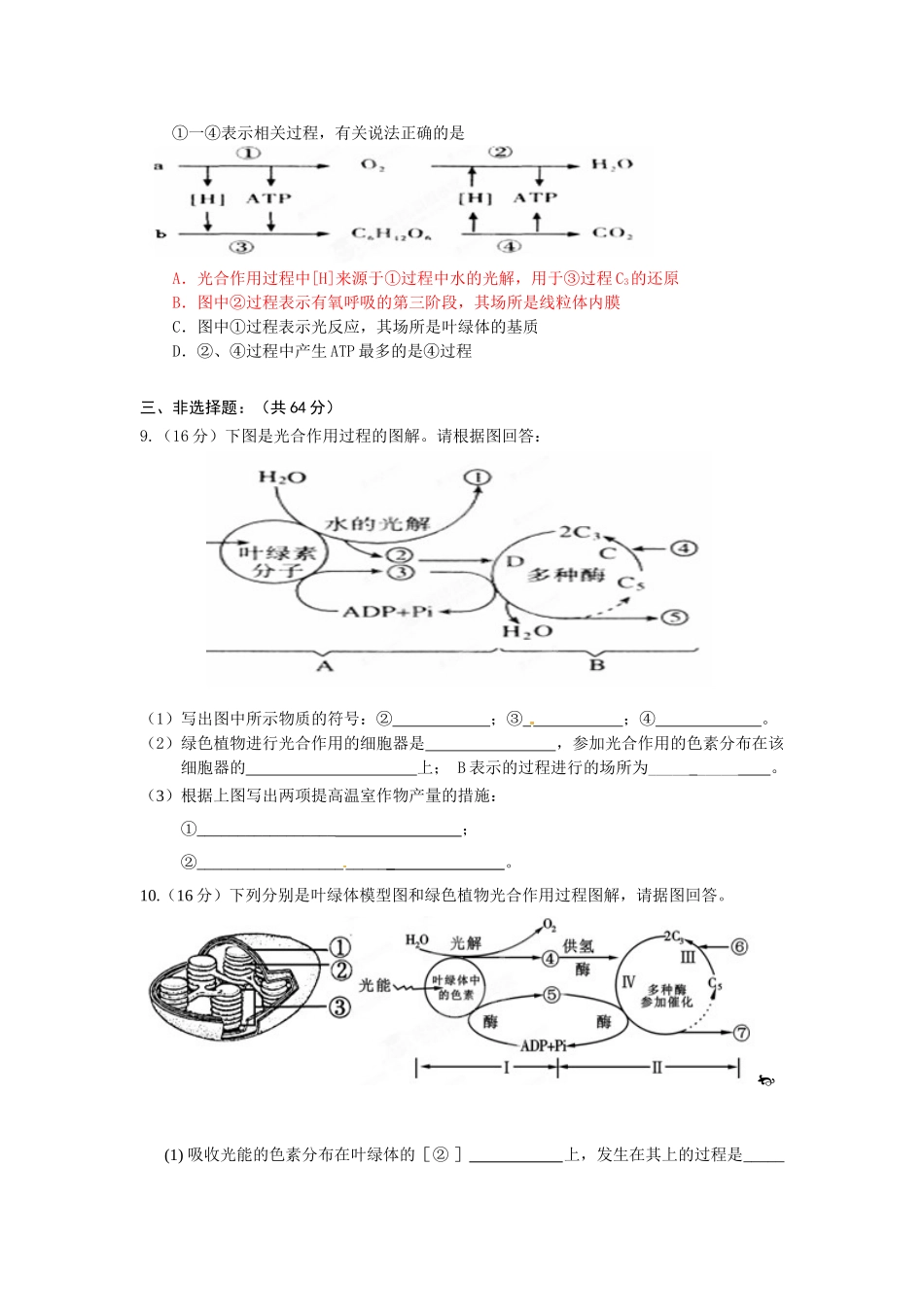 广东省信宜市第二中学2025高中生物-第5章-细胞的能量供应和利用单元测试题-新人教版必修1_第2页