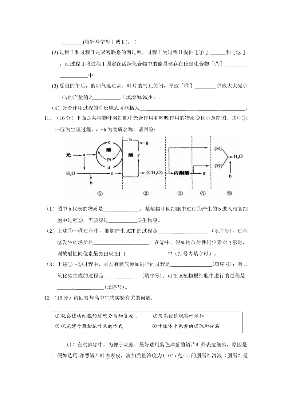 广东省信宜市第二中学2025高中生物-第5章-细胞的能量供应和利用单元测试题-新人教版必修1_第3页