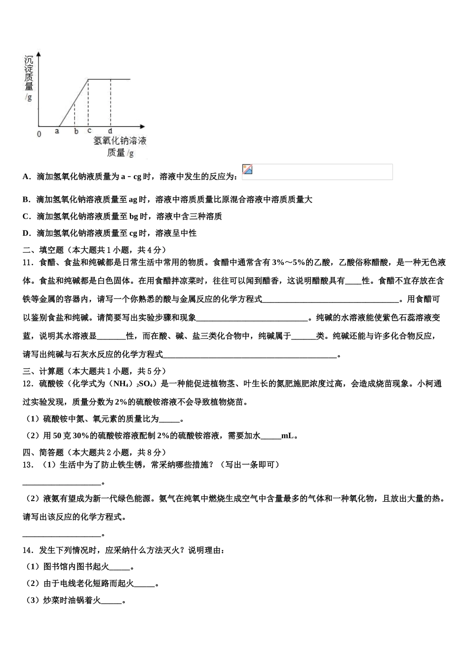 广东省北京师范大广州实验校中考化学模拟精编试卷含解析_第3页