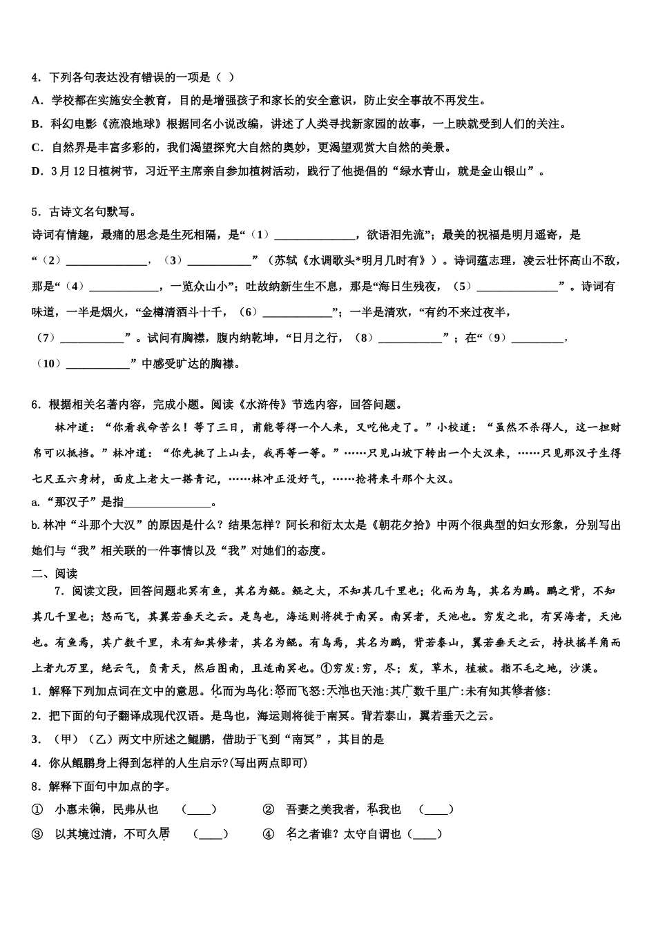 广东省吴川一中学中考语文对点突破模拟试卷含解析_第2页