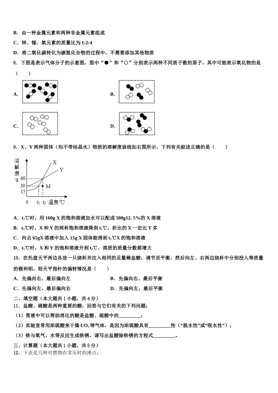 广东省广州四中学中考适应性考试化学试题含解析_第3页