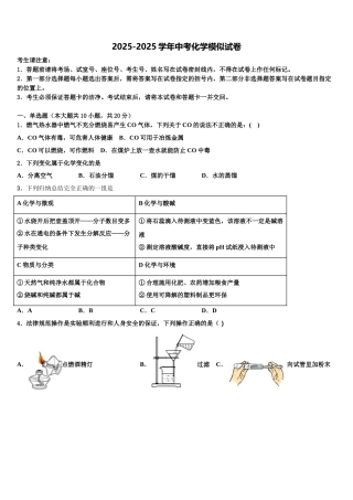 广东省广州市中学大附中中考四模化学试题含解析