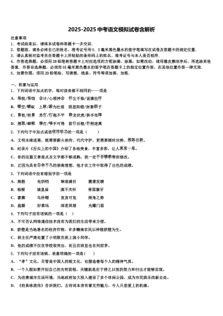 广东省广州市华南师范大附属中学中考五模语文试题含解析