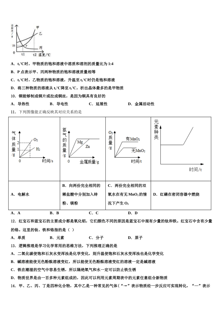 广东省广州市海鸥学校中考化学模拟预测题含解析_第3页