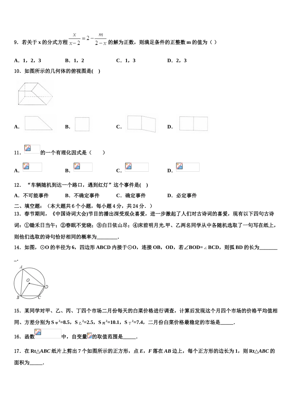 广东省广州市番禹区中考三模数学试题含解析_第3页