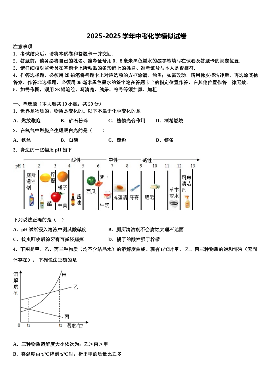广东省广州市番禺区中考化学模拟精编试卷含解析_第1页
