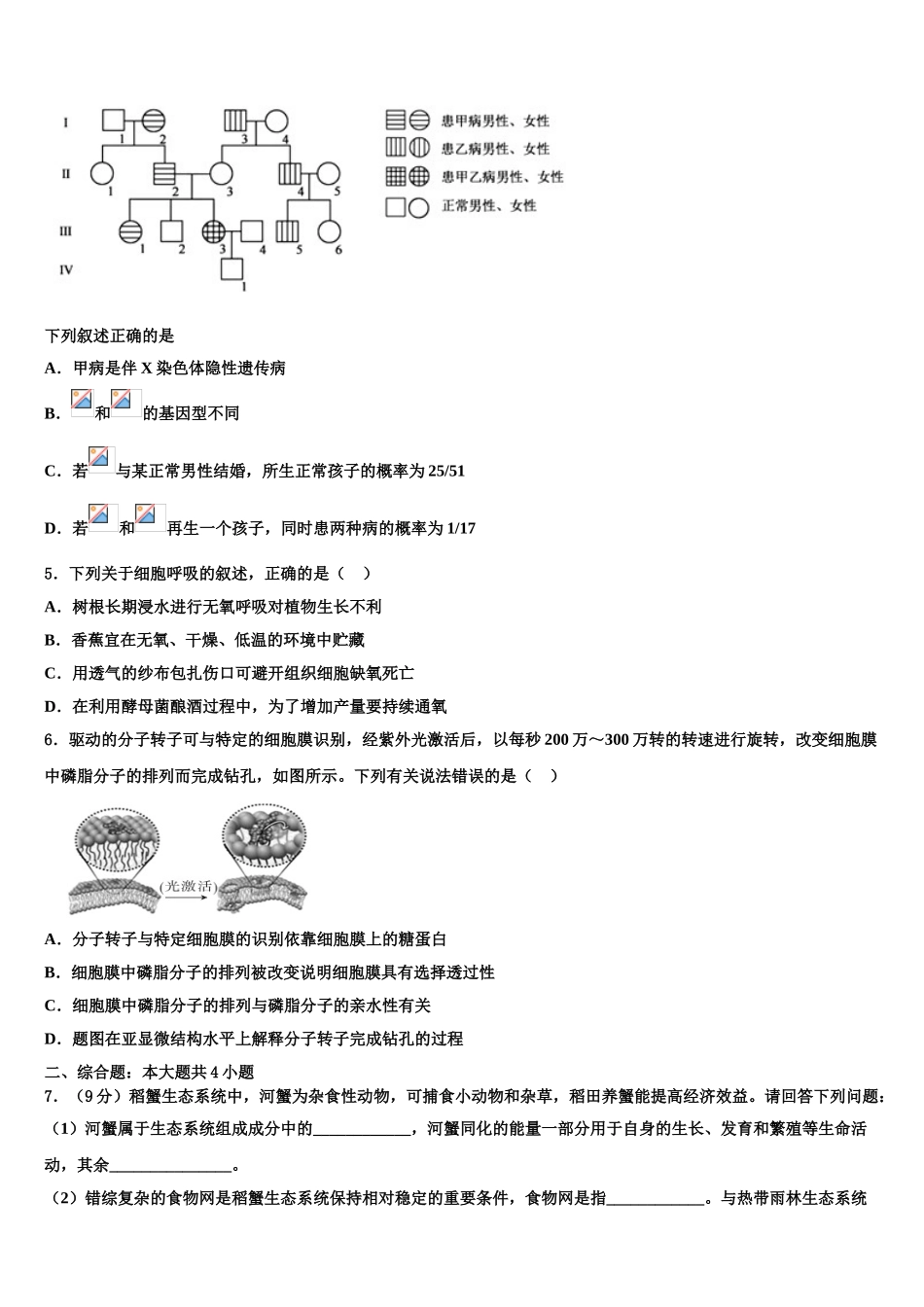 广东省广州市越秀区执信中学高三第四次模拟考试生物试卷含解析_第2页