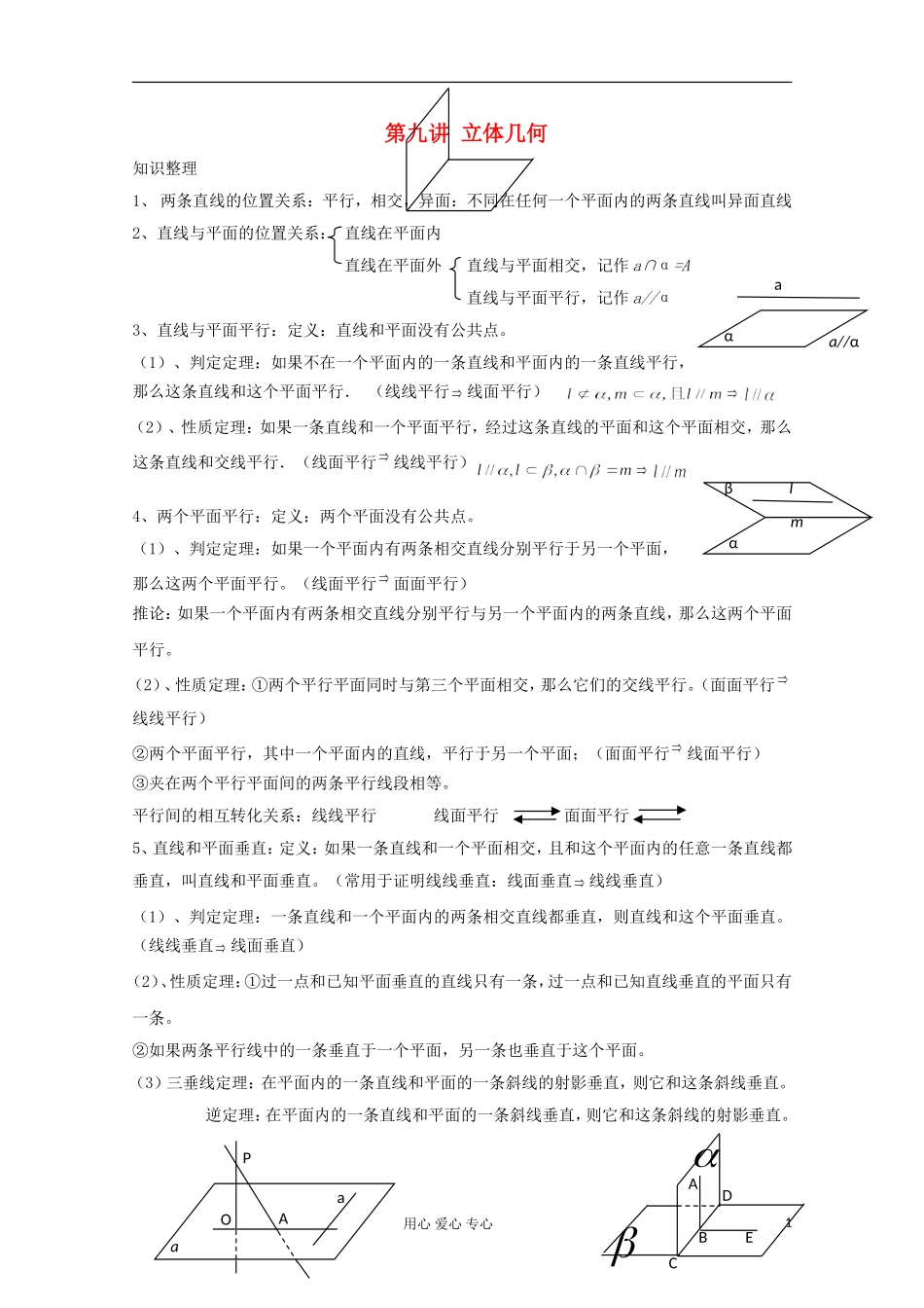 高二数学辅导资料 立体几何_第1页