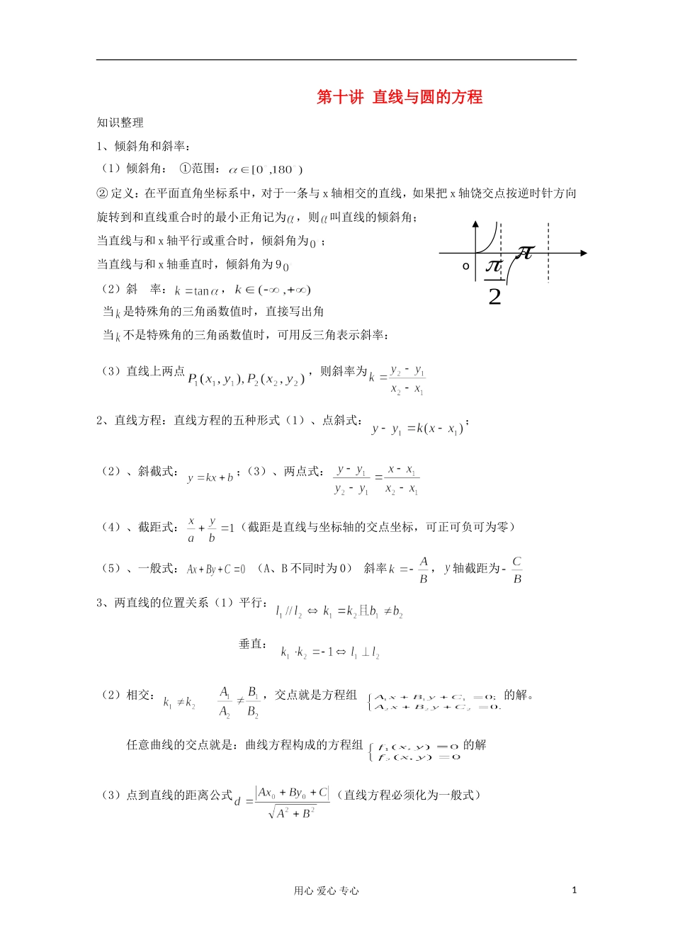 高二数学辅导资料 直线与圆的方程_第1页