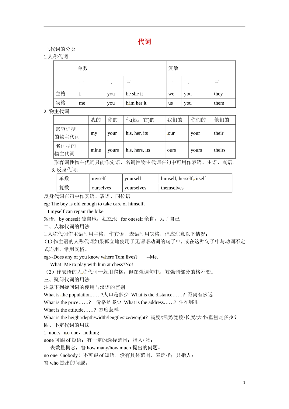 高二英语 代词学案1-人教版高二全册英语学案_第1页