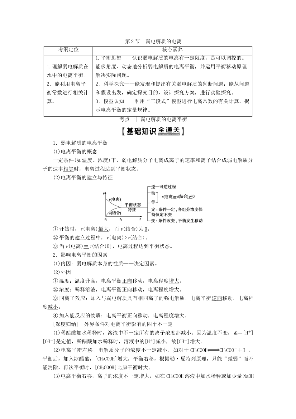 高考化学一轮复习 第1部分 第8章 第2节 弱电解质的电离教学案 鲁科版-鲁科版高三全册化学教学案_第1页