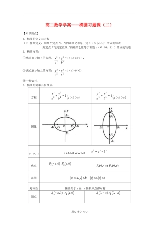 高二数学学案：椭圆习题课（二）