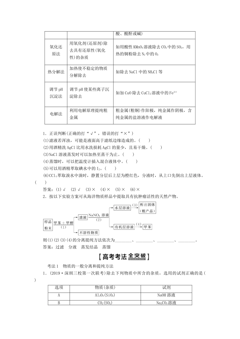 高考化学一轮复习 第1部分 第10章 第2节 物质的分离、提纯和检验教学案 鲁科版-鲁科版高三全册化学教学案_第3页