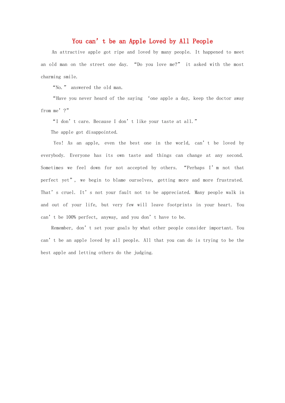 高二英语 作文精彩范文200字 You can’t be an Apple Loved by All People_第1页