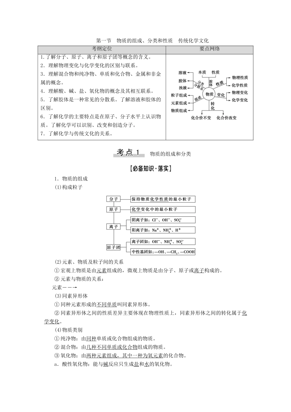 高考化学一轮复习 第2章 化学物质及其变化 第1节 物质的组成、分类和性质 传统化学文化教学案 新人教版-新人教版高三全册化学教学案_第1页