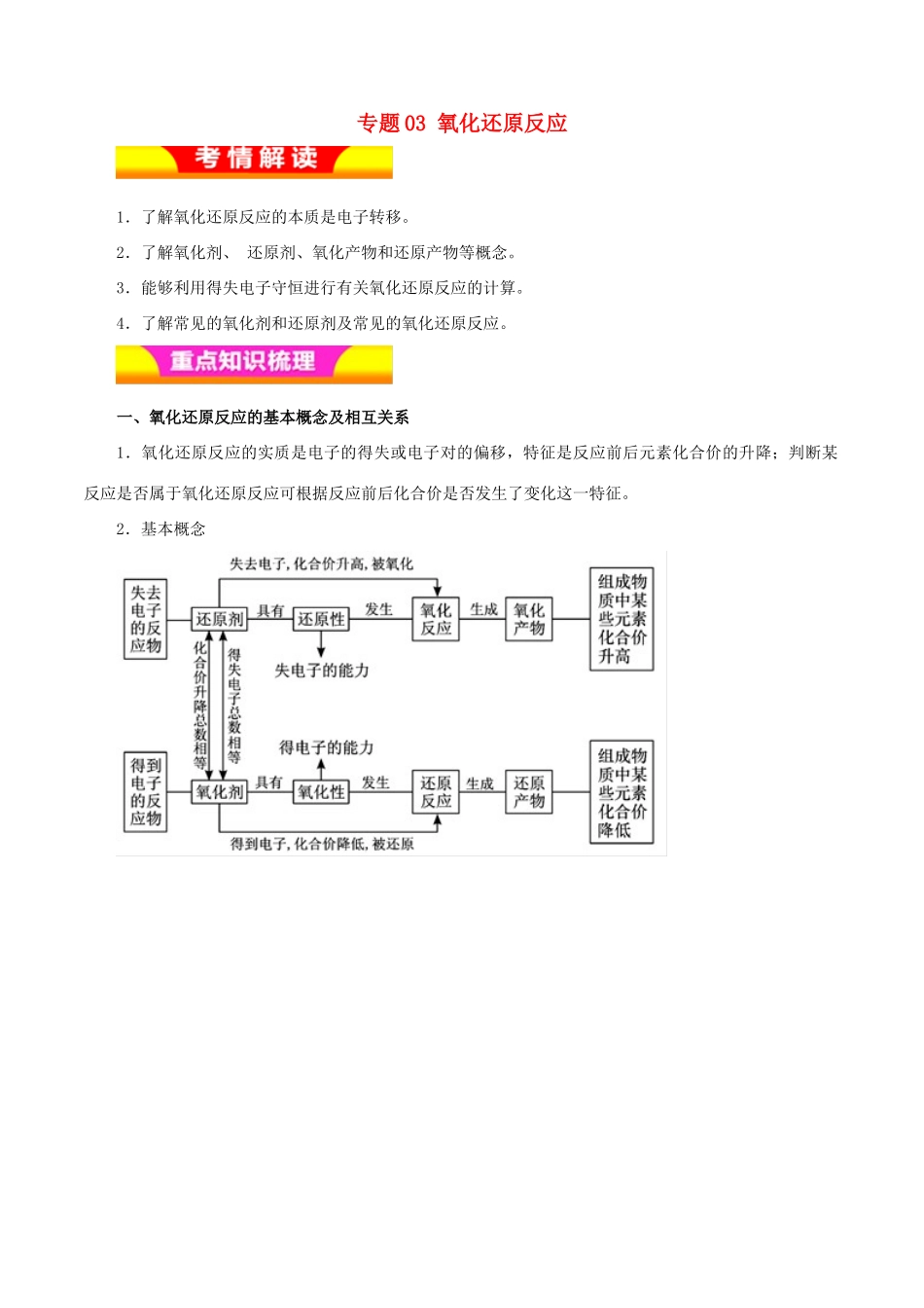 高考化学二轮复习 专题03 氧化还原反应教学案-人教版高三全册化学教学案_第1页
