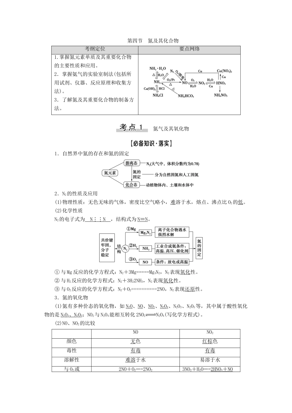 高考化学一轮复习 第4章 非金属及其化合物 第4节 氮及其化合物教学案 新人教版-新人教版高三全册化学教学案_第1页