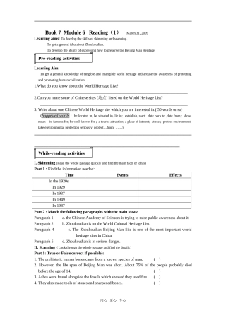 高二英语第七册module 6 阅读导学案选修7